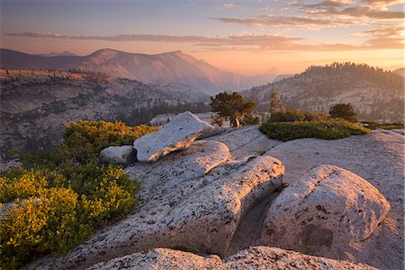 scenic landscape united states - View towards Half Dome at sunset, from Olmsted Point, Yosemite National Park, UNESCO World Heritage Site, California, United States of America, North America Stock Photo - Rights-Managed, Code: 841-08031518