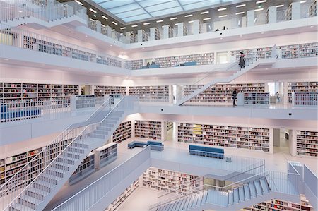 european modern architecture - Interior view, New Public Library, Mailaender Platz Square, Architect Prof. Eun Young Yi, Stuttgart, Baden Wurttemberg, Germay, Europe Stock Photo - Rights-Managed, Code: 841-08059409