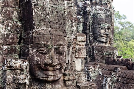 Buddha face carved in stone at the Bayon Temple, Angkor Thom, Angkor, UNESCO World Heritage Site, Cambodia, Indochina, Southeast Asia, Asia Photographie de stock - Rights-Managed, Code: 841-08059480