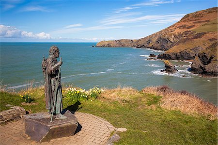 Statue of St. Carannog, Llangrannog Beach, Ceredigion (Cardigan), West Wales, Wales, United Kingdom, Europe Stock Photo - Rights-Managed, Code: 841-08101825