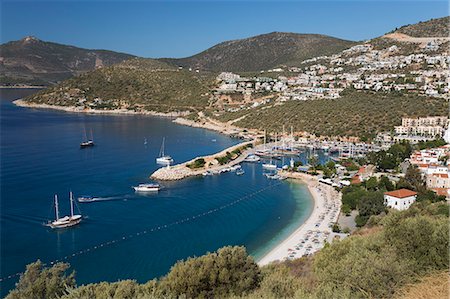 View over town and harbour with Gulets, Kalkan, Lycia, Antalya Province, Mediterranean Coast, Southwest Turkey, Anatolia, Turkey, Asia Minor, Eurasia Stock Photo - Rights-Managed, Code: 841-08102209