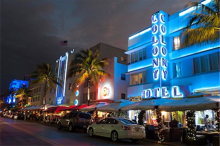 enseigne lumineuse - Colony Hotel, Ocean Drive, South Beach, Miami Beach, Florida, United States of America, North America Foto de stock - Con derechos protegidos, Código: 841-08149643