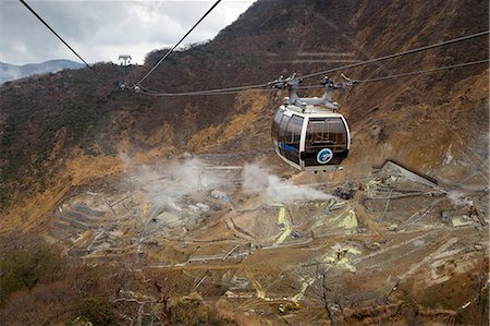 Hakone Ropeway over the volcanic cauldron, Owakudani, Hakone, Tokyo, Japan, Asia Stock Photo - Rights-Managed, Code: 841-08149696