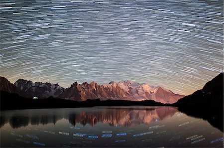 simsearch:841-08211519,k - Star trail over Mont Blanc range seen from Lac des Cheserys, Parc Aiguilles Rouges, Haute Savoie, French Alps, France, Europe Stock Photo - Rights-Managed, Code: 841-08211518