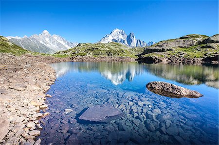 simsearch:841-08211519,k - The Mont Blanc mountain range reflected in the waters of Lac des Cheserys, Haute Savoie, French Alps, France, Europe Stock Photo - Rights-Managed, Code: 841-08211522