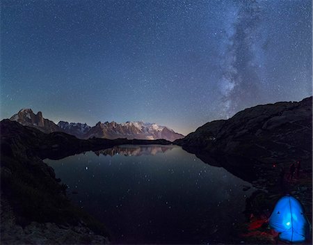 simsearch:841-08211519,k - Camping under the stars at Lac des Cheserys, with the range of Mont Blanc in the background, Haute Savoie. French Alps, France, Europe Stock Photo - Rights-Managed, Code: 841-08211523