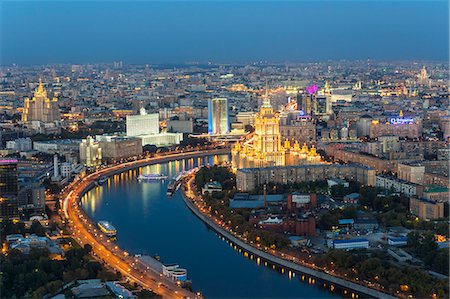 Elevated view over the Moskva River embankment, Ukraine Hotel and the Russian White House, Moscow, Russia, Europe Stock Photo - Rights-Managed, Code: 841-08211675