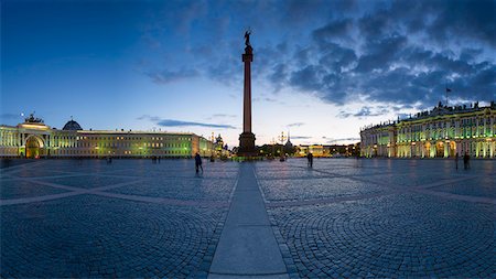 europe plaza - Palace Square, Alexander Column and the Hermitage, Winter Palace, UNESCO World Heritage Site, St. Petersburg, Russia, Europe Stock Photo - Rights-Managed, Code: 841-08211672