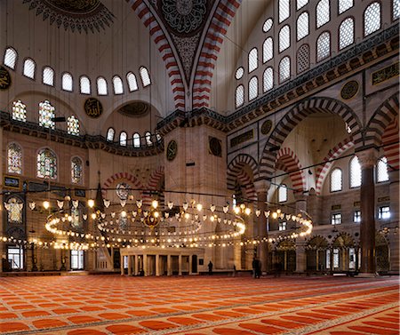 suleymaniye camii - Interior of Suleymaniye Mosque, UNESCO World Heritage Site, Istanbul, Turkey, Europe Stock Photo - Rights-Managed, Code: 841-08211831