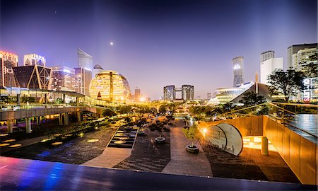 futuristic - Nightly display of light, color and futuristic architecture in Jianggan district of Hangzhou, Zhejiang, China, Asia Stock Photo - Rights-Managed, Code: 841-08220822