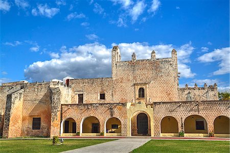facade of colonial city - Church of San Bernadino de Siena and Convent of Sisal, founded in 1552, Valladolid, Yucatan, Mexico, North America Stock Photo - Rights-Managed, Code: 841-08220965