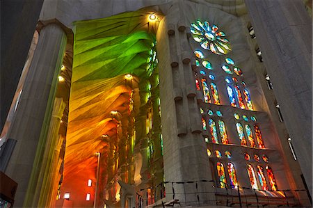 stained glass church interior - Sagrada Familia, UNESCO World Heritage Site, Barcelona, Catalonia, Spain, Europe Stock Photo - Rights-Managed, Code: 841-08244128