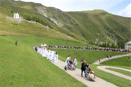 Blessed Sacrament procession, Holy Mass on the solemnity of the Assumption of the blessed Virgin Mary, Shrine of Our Lady of La Salette, La Salette-Fallavaux, Isere, France, Europe Stock Photo - Rights-Managed, Code: 841-08240139