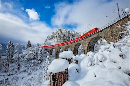 suiza (país) - Bernina Express passes through the snowy woods around Filisur, Canton of Grisons (Graubunden), Switzerland, Europe Foto de stock - Con derechos protegidos, Código: 841-08279122