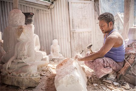 Starting to carve a Buddha image, Mandalay, Mandalay Region, Myanmar (Burma), Asia Stock Photo - Rights-Managed, Code: 841-08357231