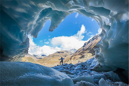 people walking to the mountain - Hiker inside Forni Glacier, Forni Valley, Stelvio National Park, Valtellina, Lombardy, Italy, Europe Stock Photo - Rights-Managed, Code: 841-08357381