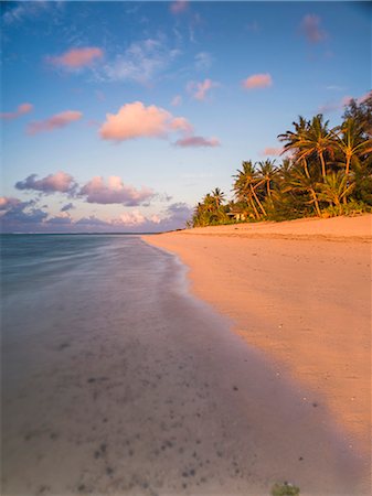 Tropical beach with palm trees at sunrise, Rarotonga, Cook Islands, South Pacific, Pacific Foto de stock - Con derechos protegidos, Código: 841-08420943