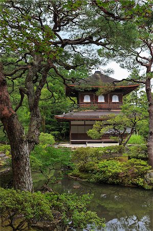 Ginkaku-ji (Silver Pavillion), classical Japanese temple and garden, main hall, pond and leafy trees in summer, Kyoto, Japan, Asia Stock Photo - Rights-Managed, Code: 841-08421170