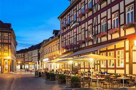 dusk photos of restaurants - Market square and Town Hall at twilight, Wernigerode, Harz, Saxony-Anhalt, Germany, Europe Stock Photo - Rights-Managed, Code: 841-08438558