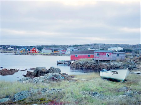 Fishing huts and village, Fogo Island, Newfoundland, Canada, North America Photographie de stock - Rights-Managed, Code: 841-08438718