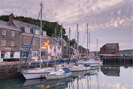 simsearch:841-08438760,k - Yachts moored in Padstow harbour at dawn, Padstow, North Cornwall, England, United Kingdom, Europe Stock Photo - Rights-Managed, Code: 841-08438759