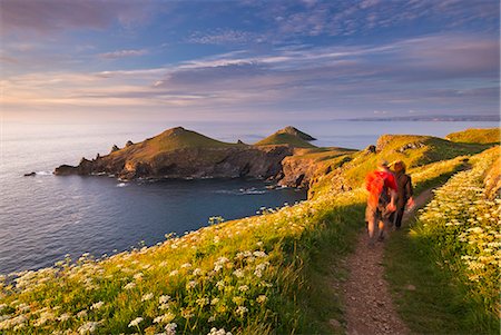 Walkers on the South West Coast Path on Pentire Head, overlooking The Rumps, Cornwall, England, United Kingdom, Europe Stock Photo - Rights-Managed, Code: 841-08438774