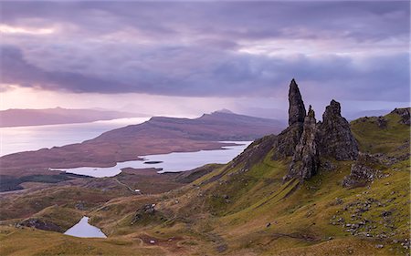 extreme terrain - Atmospheric sunrise above the Old Man of Storr on the Isle of Skye, Inner Hebrides, Scotland, United Kingdom, Europe Stock Photo - Rights-Managed, Code: 841-08438810