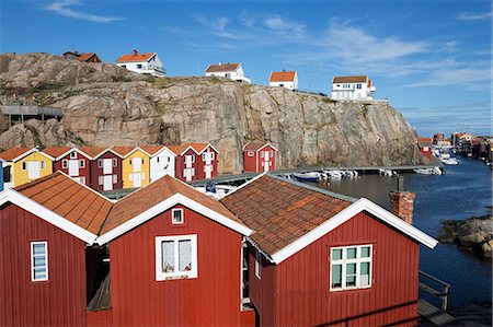 Traditional falu red fishermen's houses in harbour, Smogen, Bohuslan Coast, Southwest Sweden, Sweden, Scandinavia, Europe Photographie de stock - Rights-Managed, Code: 841-08527797