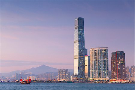 International Commerce Centre (ICC) and junk boat, Kowloon, Hong Kong, China, Asia Stock Photo - Rights-Managed, Code: 841-08542742