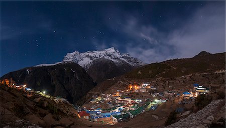 Spectacular Namche Bazaar lit up at night, in the Everest region, Himalayas, Nepal, Asia Stock Photo - Rights-Managed, Code: 841-08663616