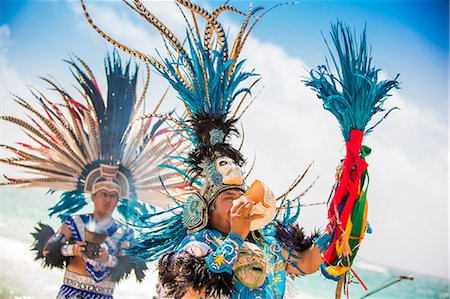 pagan travel photography - Two indigenous Toltec men performing a sunrise ceremony on the beach of Tulum, Yucatan Peninsula, Mexico, North America Stock Photo - Rights-Managed, Code: 841-08718034