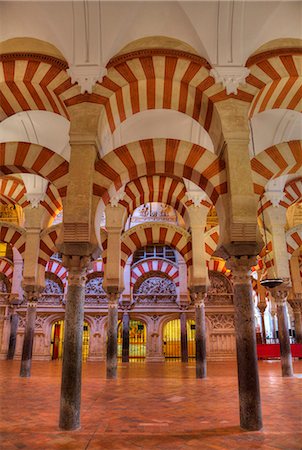 Arches and columns, The Great Mosque (Mesquita) and Cathedral of Cordoba, UNESCO World Heritage Site, Cordoba, Andalucia, Spain, Europe Stock Photo - Rights-Managed, Code: 841-08798004