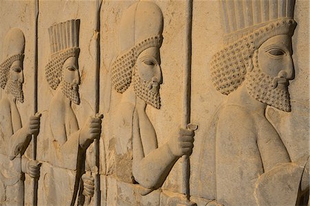 Carved relief of Royal Persian Guards, Apadana Palace, Persepolis, UNESCO World Heritage Site, Iran, Middle East Photographie de stock - Rights-Managed, Code: 841-08821678