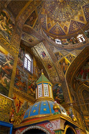 Interior of dome of Vank (Armenian) Cathedral with Archbishop's throne in foreground, Isfahan, Iran, Middle East Stock Photo - Rights-Managed, Code: 841-08821691