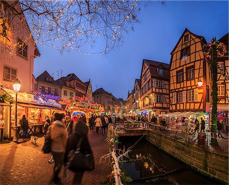 simsearch:841-06499958,k - Panorama of Christmas Markets in the old medieval town of Colmar at dusk, Haut-Rhin department, Alsace, France, Europe Stock Photo - Rights-Managed, Code: 841-08860675