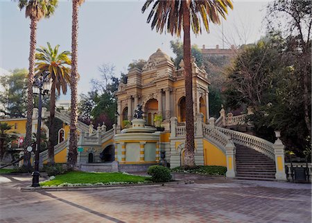 santiago chile - View of the Neptune Fountain and Terrace on the Santa Lucia Hill, Santiago, Chile, South America Stock Photo - Rights-Managed, Code: 841-08860922