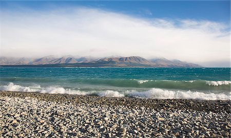 simsearch:841-09194510,k - View from rocky shoreline across the stormy waters of Lake Pukaki, near Twizel, Mackenzie district, Canterbury, South Island, New Zealand, Pacific Stock Photo - Rights-Managed, Code: 841-08860994