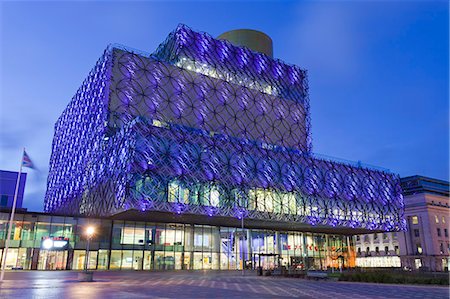 The Library of Birmingham, illuminated at night, Centenary Square, Birmingham, West Midlands, England, United Kingdom, Europe Stock Photo - Rights-Managed, Code: 841-08887329