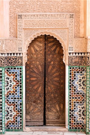 Wall of Ben Youssef Madrasa (ancient Islamic college), UNESCO World Heritage Site, Marrakech, Morocco, North Africa, Africa Stock Photo - Rights-Managed, Code: 841-09077057