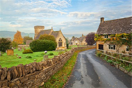 english stone wall - St. Barnabas church and Cotswold village in autumn, Snowshill, Cotswolds, Gloucestershire, England, United Kingdom, Europe Stock Photo - Rights-Managed, Code: 841-09077311