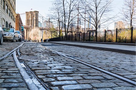 simsearch:841-09059979,k - Old rail tracks and cobbled street in Dumbo Historic District, Brooklyn, New York City, United States of America, North America Stock Photo - Rights-Managed, Code: 841-09086032