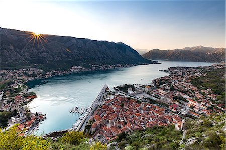 simsearch:841-09085888,k - Looking over the old town of Kotor and across the Bay of Kotor viewed from the fortress at sunset, UNESCO World Heritage Site, Montenegro, Europe Stock Photo - Rights-Managed, Code: 841-09086226