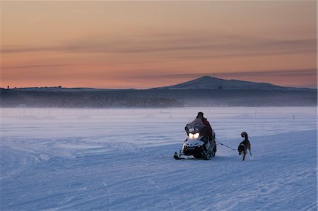 simsearch:841-08101847,k - A snow mobile crossing the frozen River Torne at sunset, Jukkasjarvi, Sweden, Scandinavia, Europe Fotografie stock - Rights-Managed, Codice: 841-09086343