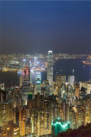 City skyline by night viewed from Victoria Peak, Hong Kong, China, Asia Photographie de stock - Rights-Managed, Code: 841-09135255