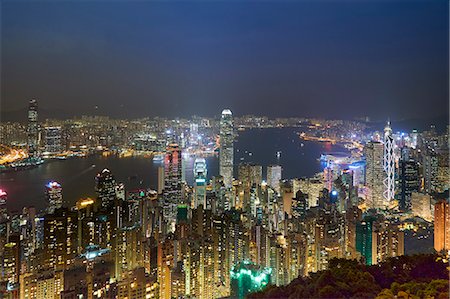 City skyline by night viewed from Victoria Peak, Hong Kong, China, Asia Photographie de stock - Rights-Managed, Code: 841-09135256