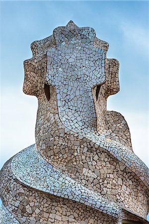 simsearch:400-05253939,k - Chimneys on Casa Mila (La Pedrera) roof by Antoni Gaudi, UNESCO World Heritage Site, Barcelona, Catalonia, Spain, Europe Stock Photo - Rights-Managed, Code: 841-09135307