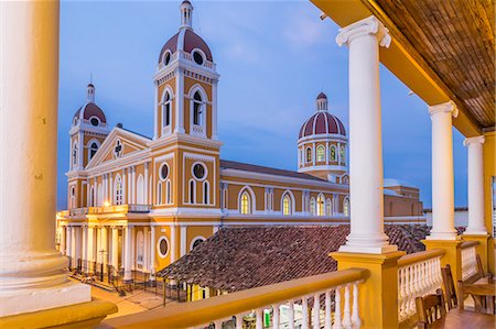 The Cathedral of Granada seen from the balcony of a bar at dusk, Granada, Nicaragua, Central America Stock Photo - Rights-Managed, Code: 841-09155078