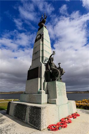 simsearch:841-08860748,k - 1914 Battle of the Falklands Memorial, sea, distant mountains, Stanley waterfront, Port Stanley, Falkland Islands, South America Stock Photo - Rights-Managed, Code: 841-09162987