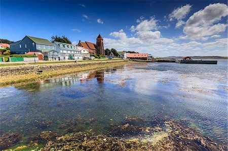 simsearch:841-08860748,k - Stanley waterfront reflections, Christ Church Cathedral, Whalebone Arch, Stanley, Port Stanley, Falkland Islands, South America Stock Photo - Rights-Managed, Code: 841-09163004