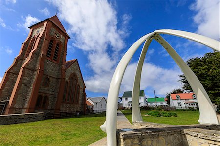 simsearch:6119-08268198,k - Christ Church Cathedral, restored Whalebone Arch, traditional houses, Stanley, Port Stanley, Falkland Islands, South America Photographie de stock - Rights-Managed, Code: 841-09163001